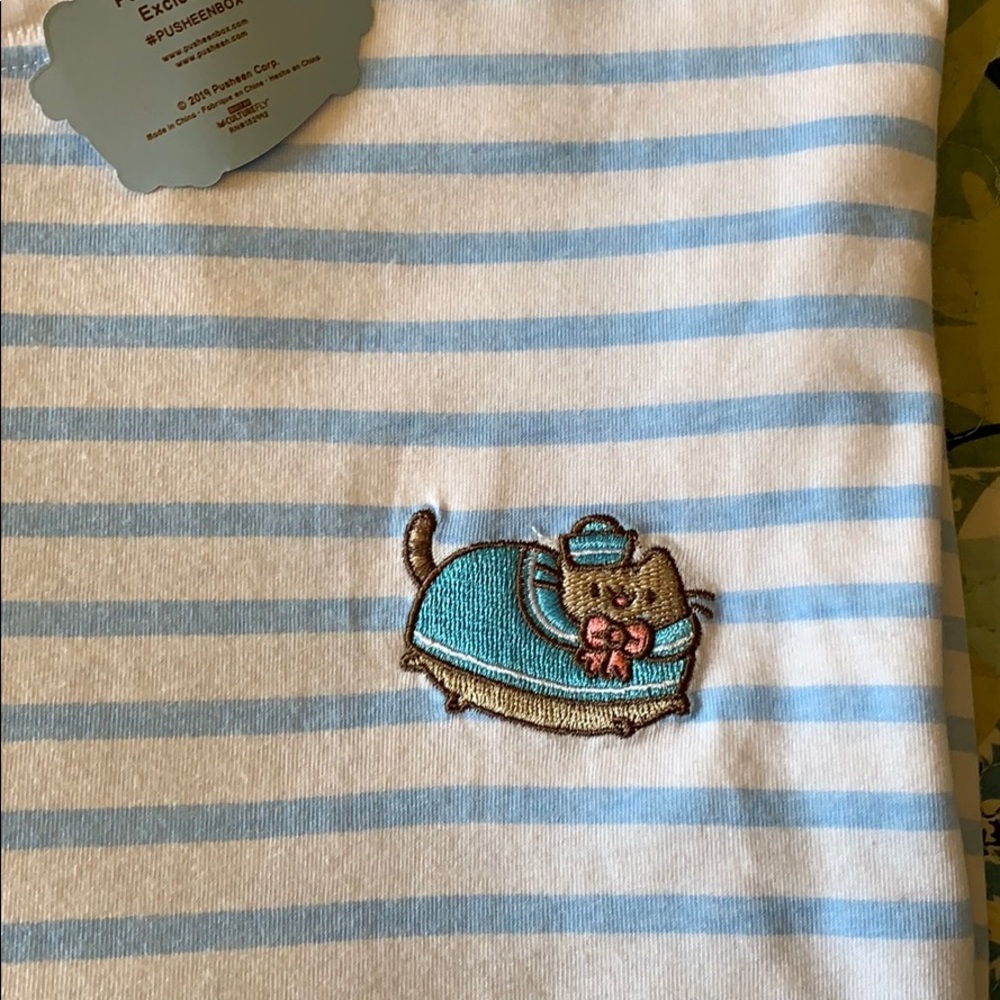 Pusheen Cat Blue Striped Long Sleeve Shirt - Picture 5 of 5